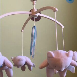 Baby Mobile Musical Rotating Teddy Bears | White and Blue | Wamsutta Baby